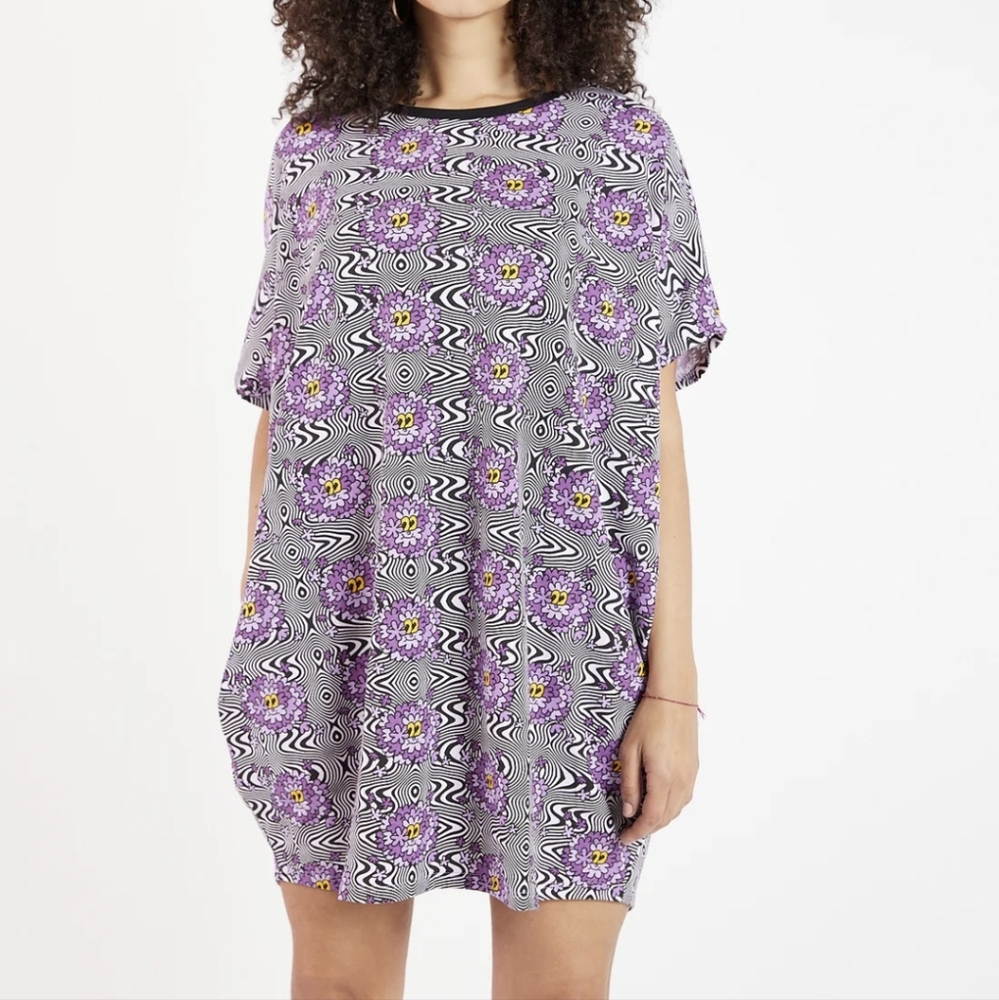 Nooworks Purple and Black Patterned Dress
